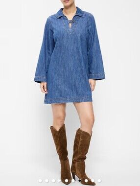 Long-Sleeve Pullover Jean Mini Dress NWT